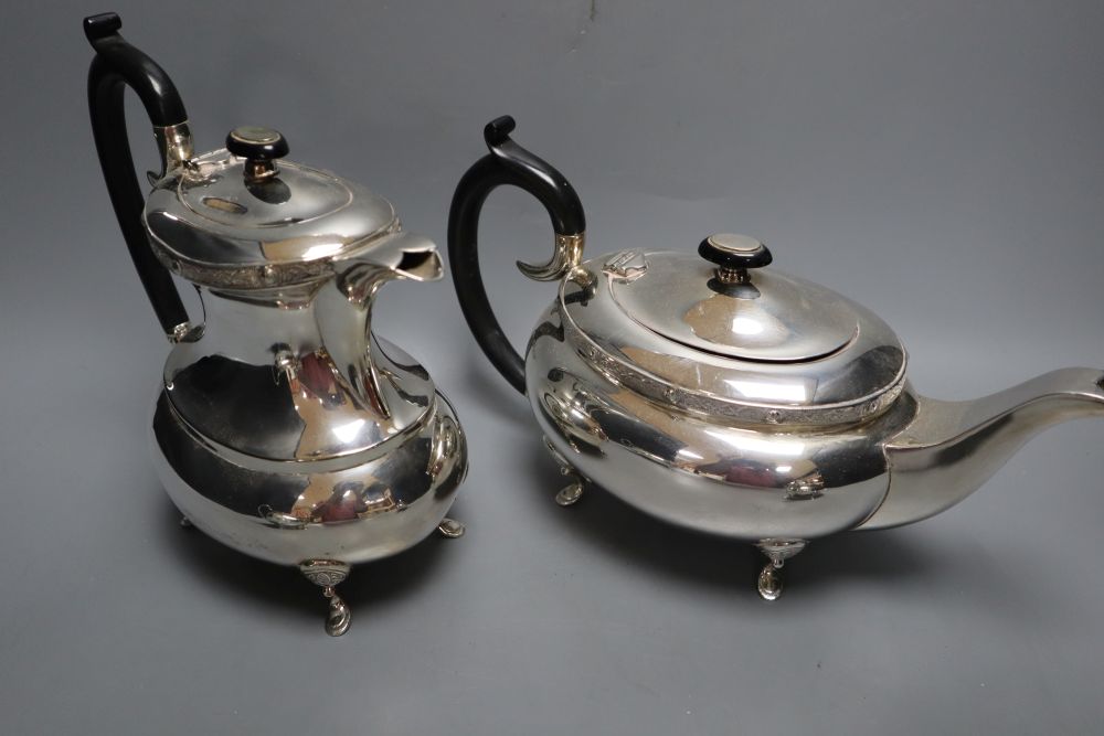 A silver plated four piece tea and coffee service, hot water jug 21cm